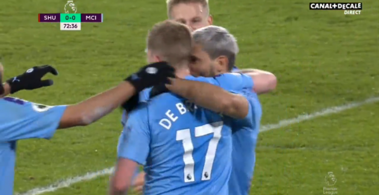 GOAL! Heerlijke assist De Bruyne aan Agüero redt Manchester City