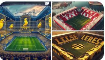 Gevangen panda en kanaries in een kooitje, Belgische stadions gemaakt door AI